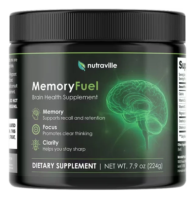 MemoryFuel Brain Health Supplement jar by Nutraville, 7.9 oz drink powder